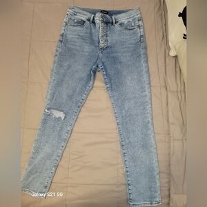 Express High Waisted Supersoft Knit Buttonfly Ripped Skinny Jeans / 12